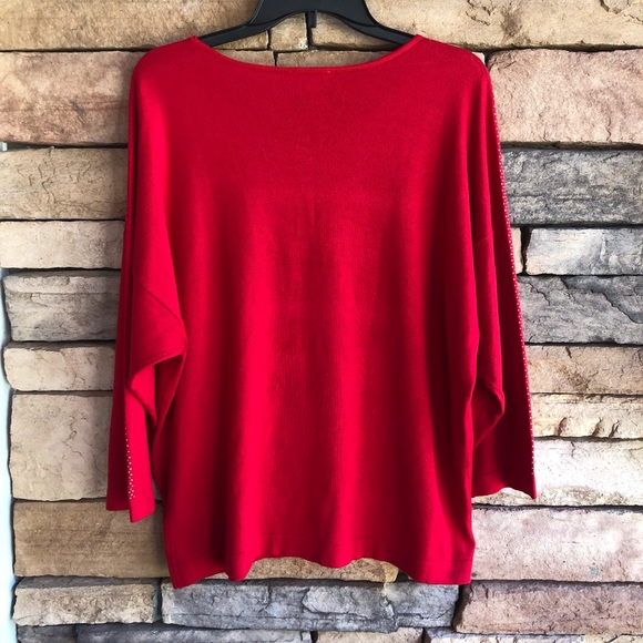 Calvin Klein red thin knit scoop neck gold detail sweater Large - Picture 5 of 9